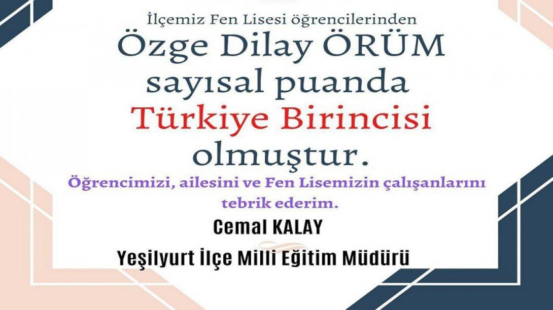 İlçemiz Malatya Fen Lisesi Öğrencisi Özge Dilay ÖRÜM YKS Sayısal Alanında  Türkiye Birincisi Olmuştur.